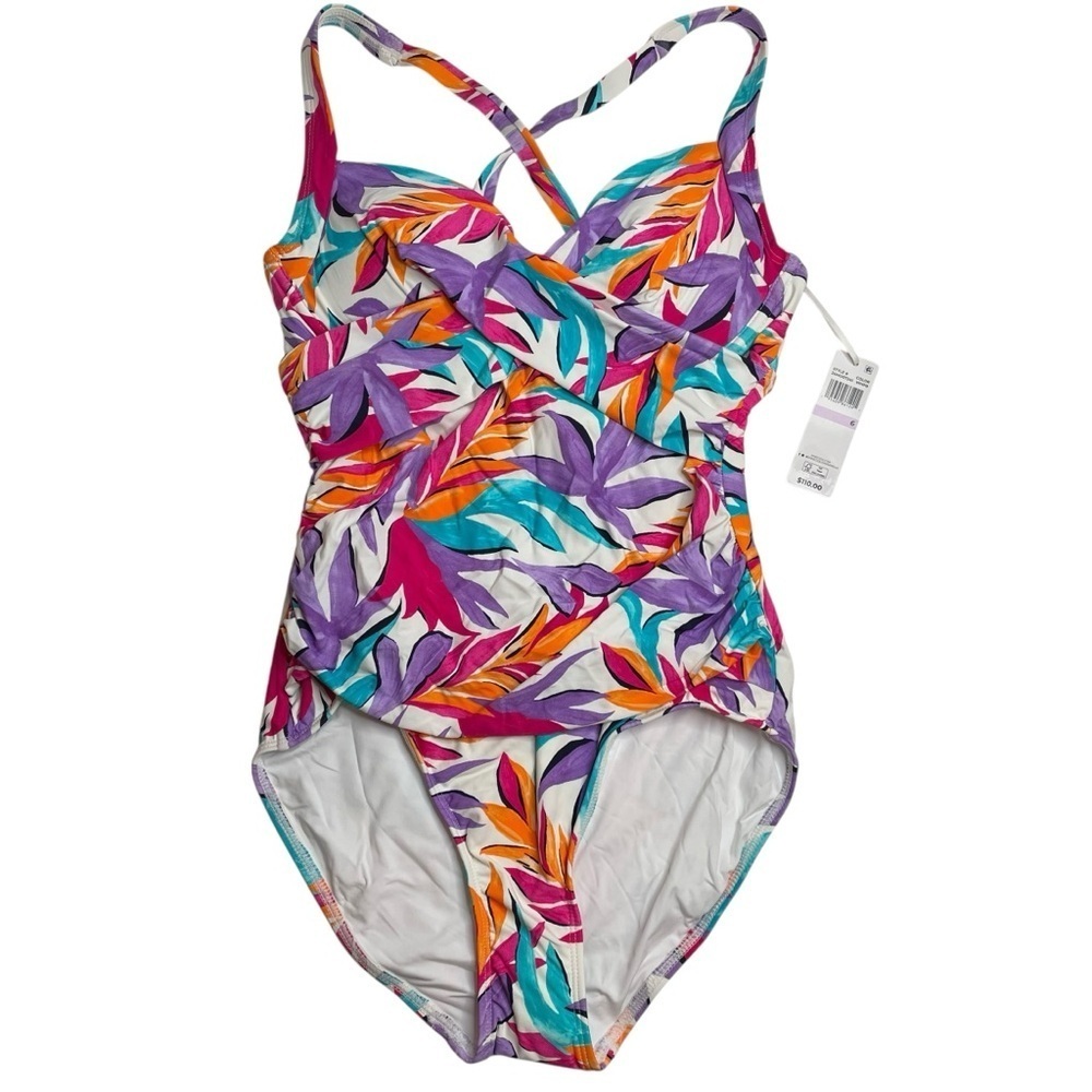 Anne Cole Dance Floor Palm Underwire Surplice One Piece Swimsuit Size 6 New NWT